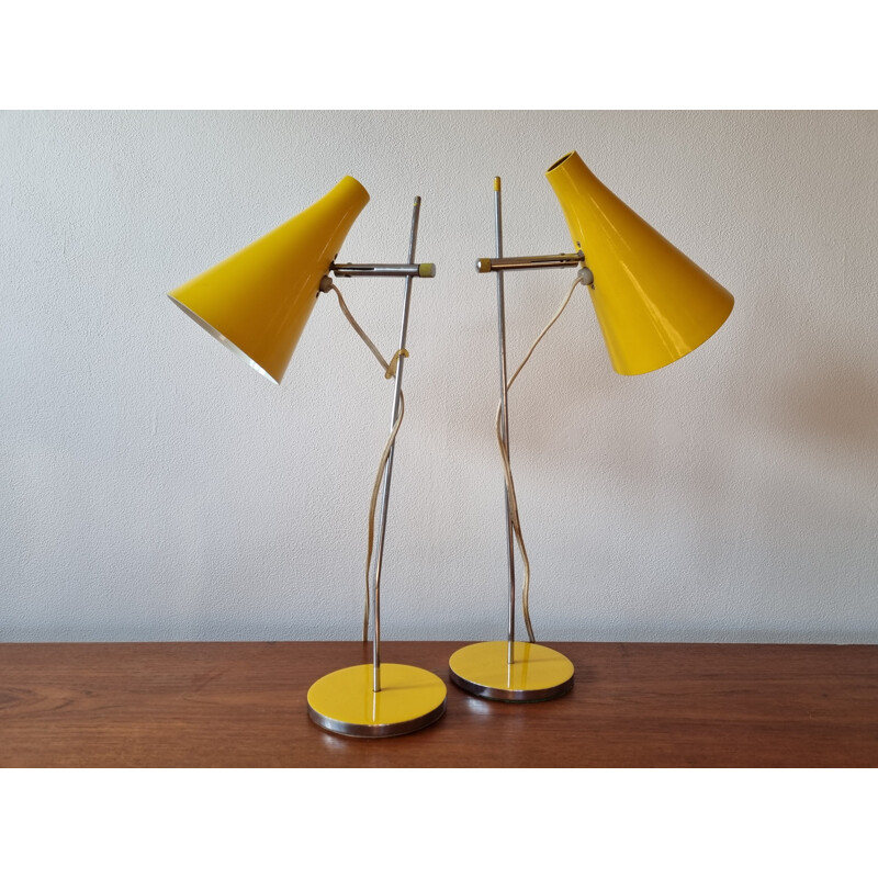 Coppia di lampade da tavolo vintage gialle di Josef Hurka per Lidokov, 1960