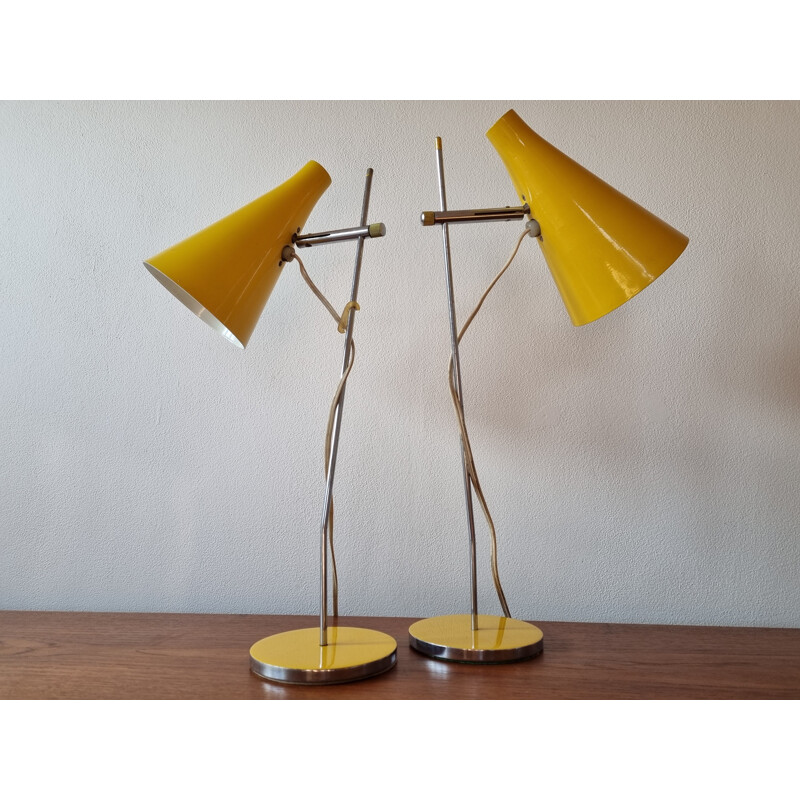 Pair of mid century yellow table lamps by Josef Hurka for Lidokov, 1960s