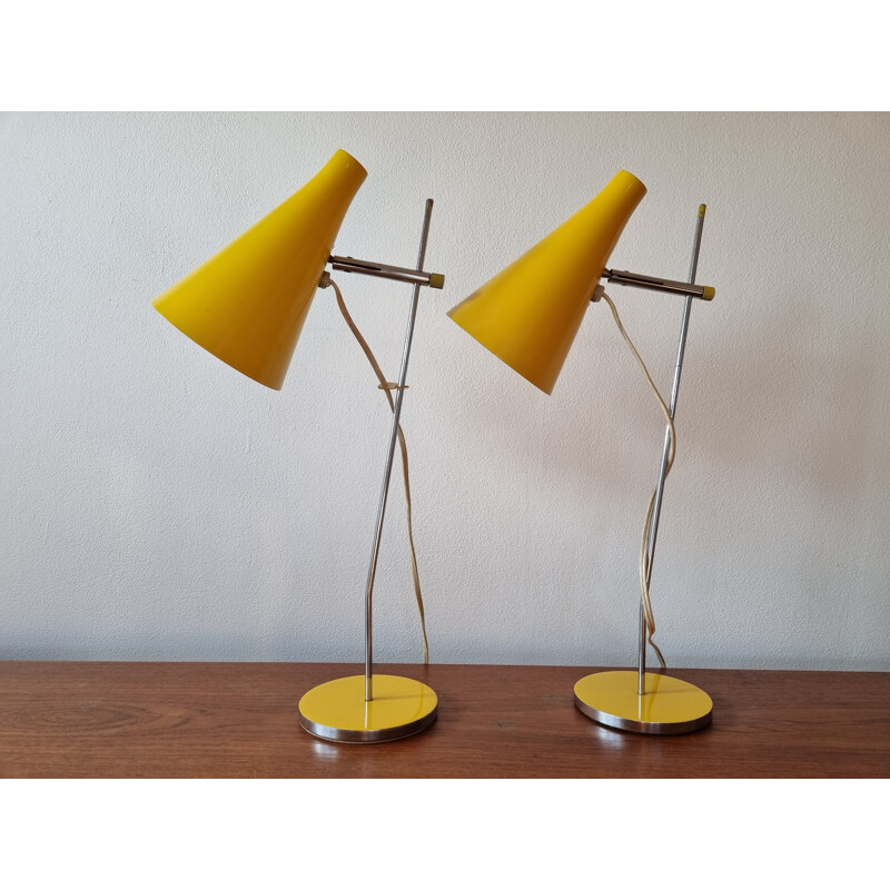 Par de candeeiros de mesa amarelos vintage de Josef Hurka para Lidokov, 1960