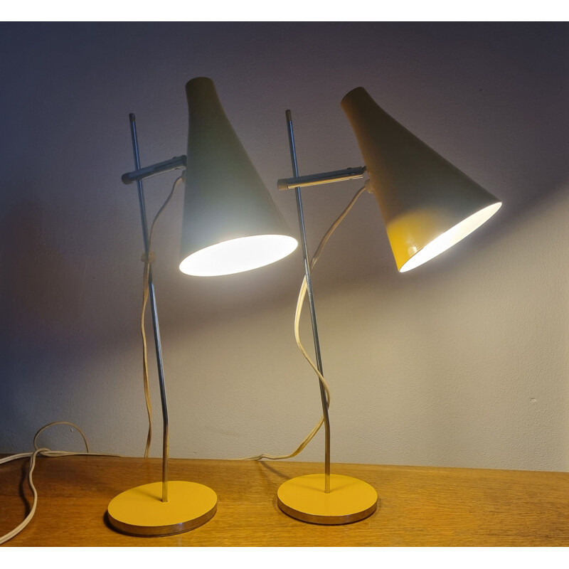 Pair of mid century yellow table lamps by Josef Hurka for Lidokov, 1960s