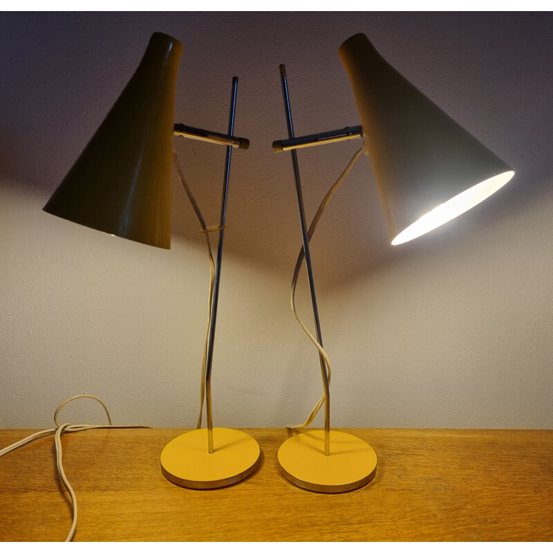 Pair of mid century yellow table lamps by Josef Hurka for Lidokov, 1960s