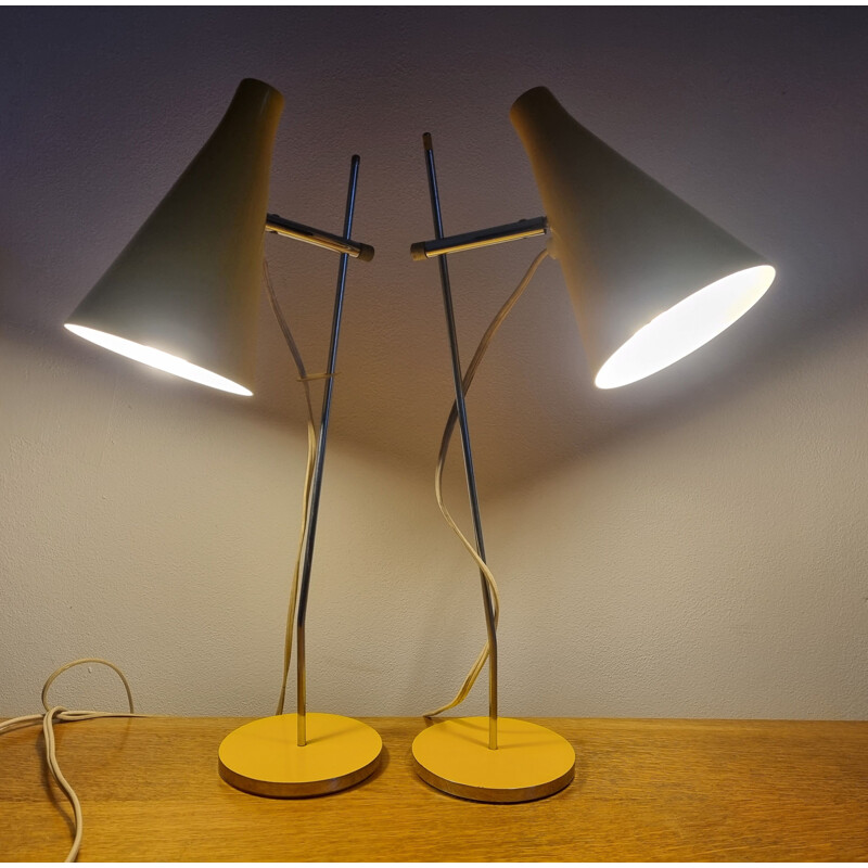 Pair of mid century yellow table lamps by Josef Hurka for Lidokov, 1960s