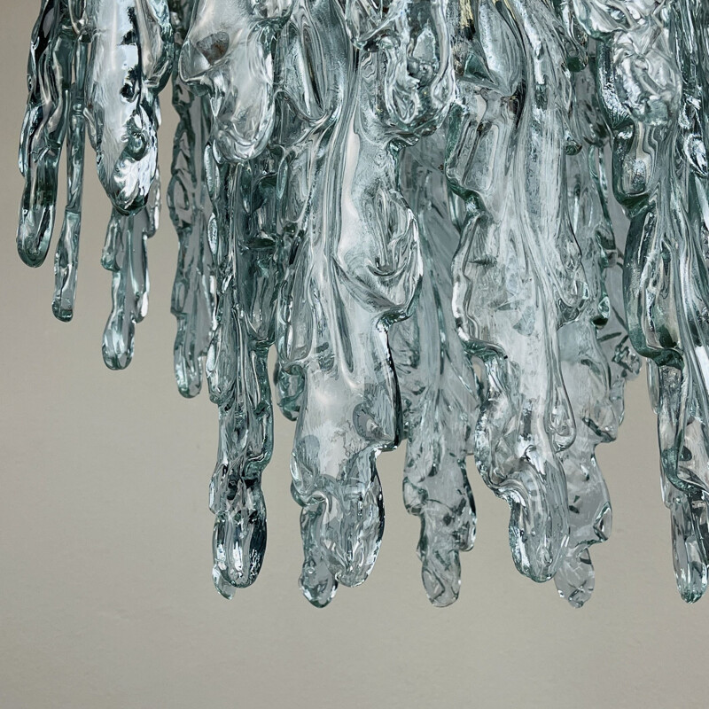 Mid-century ice Murano glass chandelier by Venini, Italy 1980s