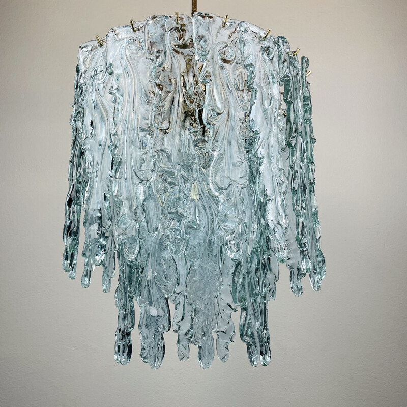 Mid-century ice Murano glass chandelier by Venini, Italy 1980s