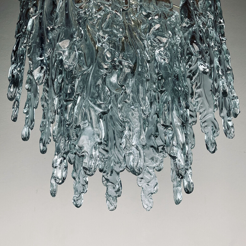 Mid-century ice Murano glass chandelier by Venini, Italy 1980s