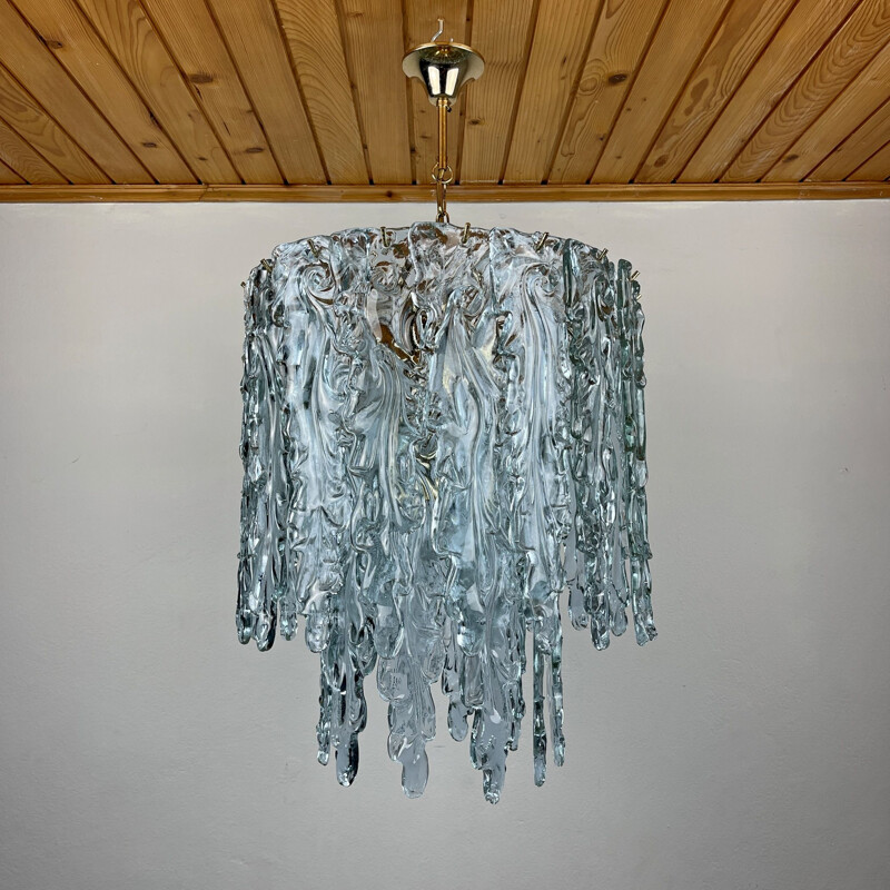 Mid-century ice Murano glass chandelier by Venini, Italy 1980s