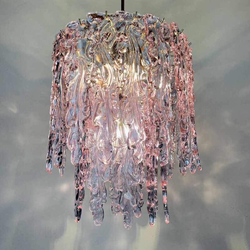 Mid-century ice Murano glass chandelier by Venini, Italy 1980s