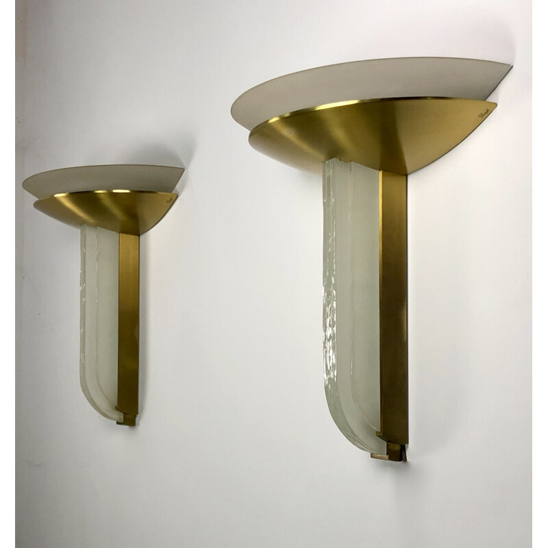 Pair of vintage Perzel sconces in glass tiles and bronze frame, 1980