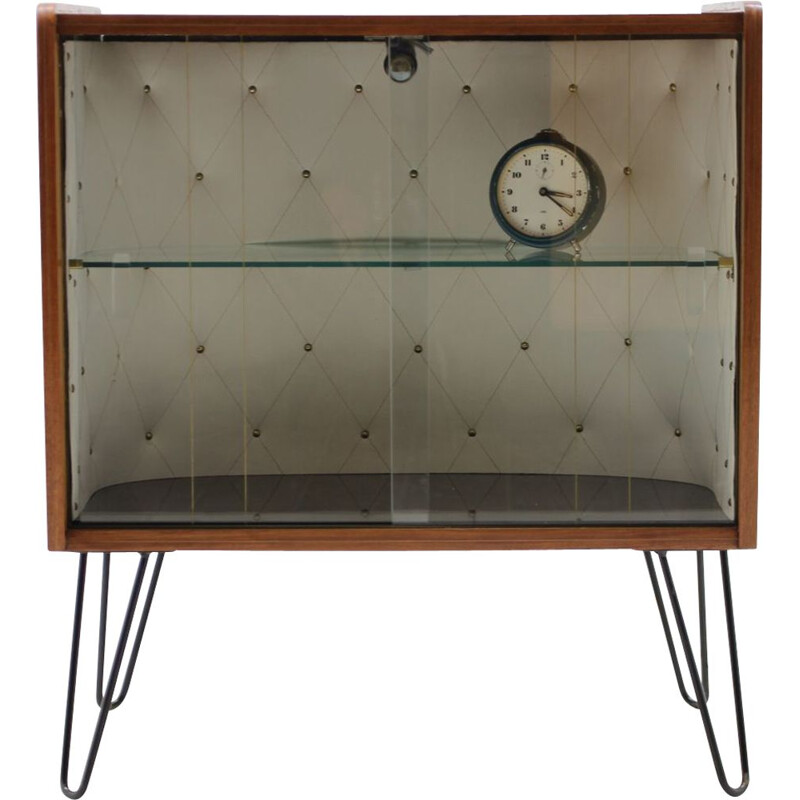 Vintage mahogany and glass display case, Czech 1960