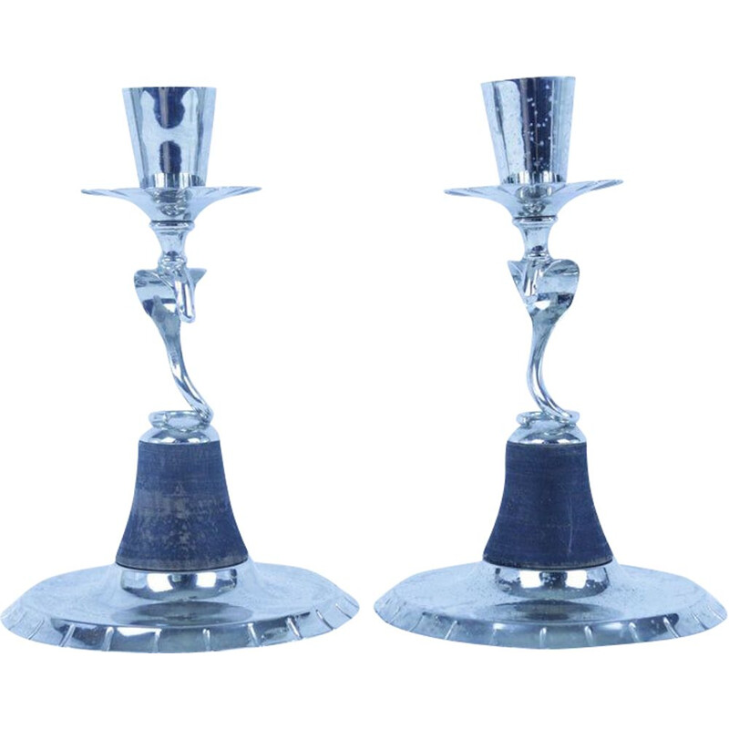 Pair of vintage art deco candle holders by Oh Lagerstedt Eskilstuna, 1930