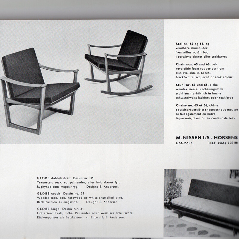 Fauteuil danois en hêtre et tissu par M. Nissen pour Horsens - 1960