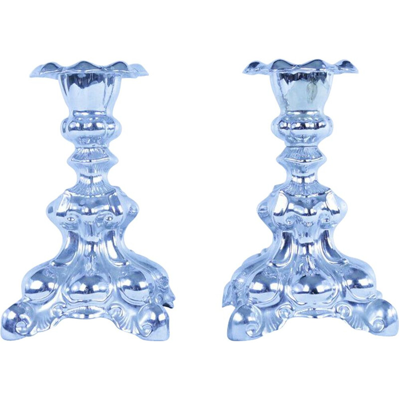 Paar blaue Vintage-Kerzenhalter