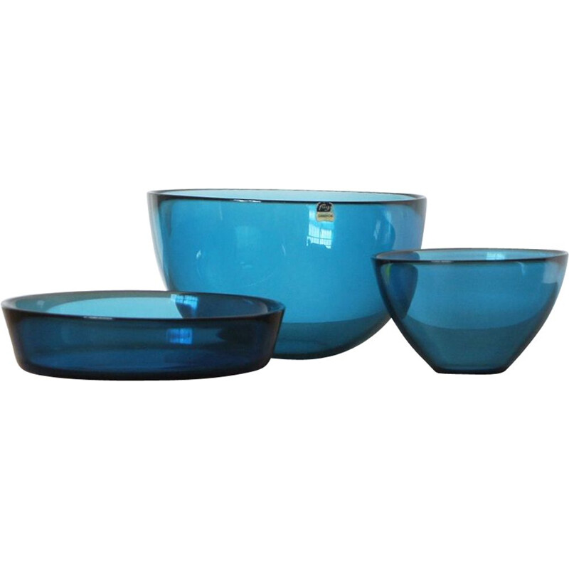 Set of 3 bowls from the vintage fuga series by Sven Robert Palmqvist for Orrefors, Sweden 1950