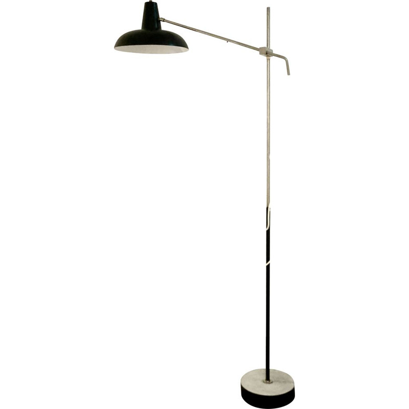 Adjustable vintage floor lamp in nickel-plated steel by J.J.M. Hoogervorst for Anvia, 1950