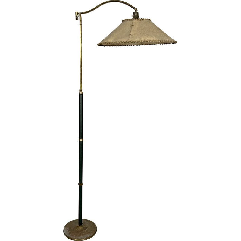 Vintage brass and leather floor lamp by Arredoluce Monza, Italy 1940s