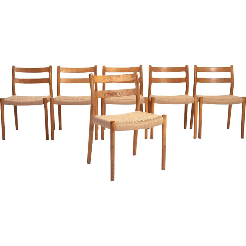 Set of 6 vintage oak chairs by Niels O Moller for Møller Mobelfabrik, Denmark 1950