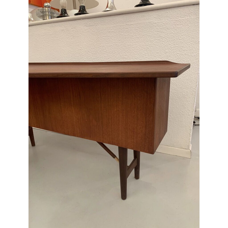 Vintage teak boomerang desk with brass feet by Peter Lovig Nielsen for Hedensted Mobelfabrik, Denmark 1968