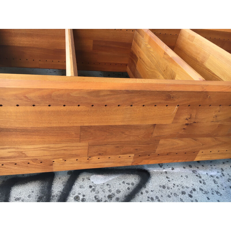 Vintage modular shelf in solid elm by Pierre Chapo, France 1960