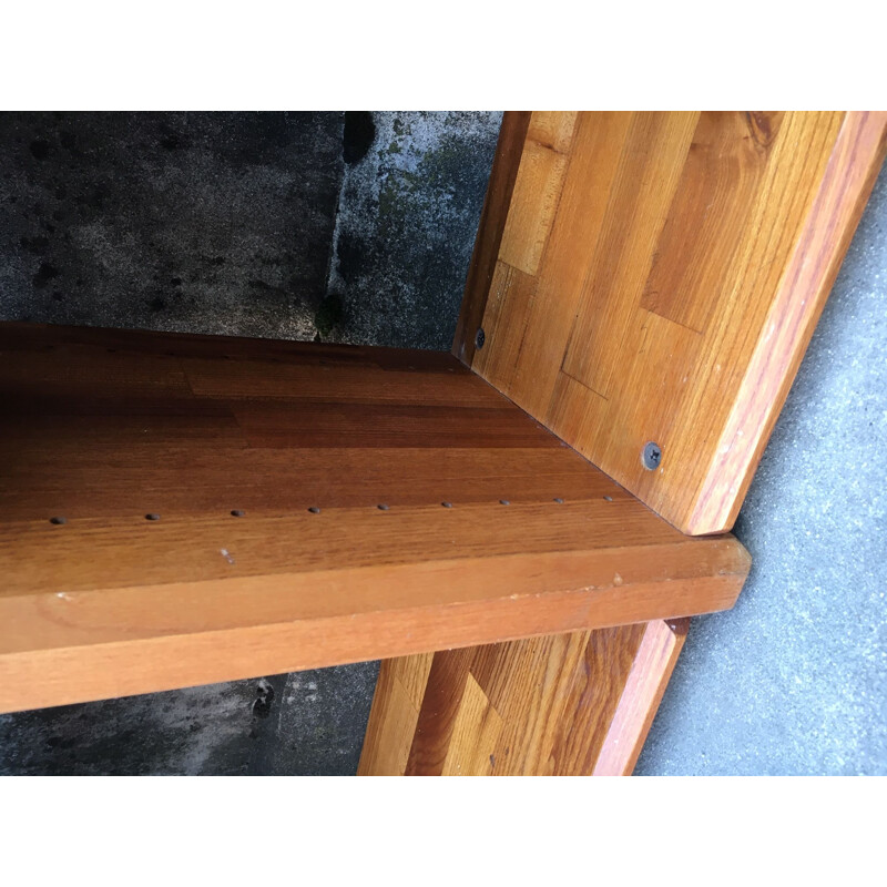 Vintage modular shelf in solid elm by Pierre Chapo, France 1960