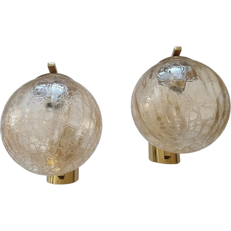 Pair of mid century brass wall lamps, Italy 1970s