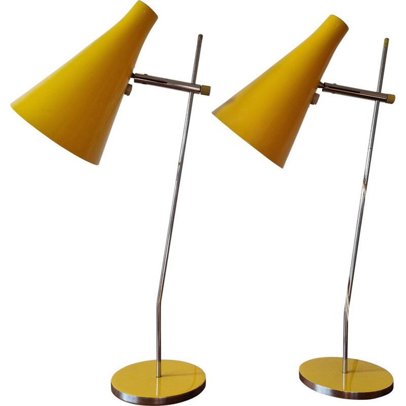 Paar vintage gele tafellampen van Josef Hurka voor Lidokov, 1960