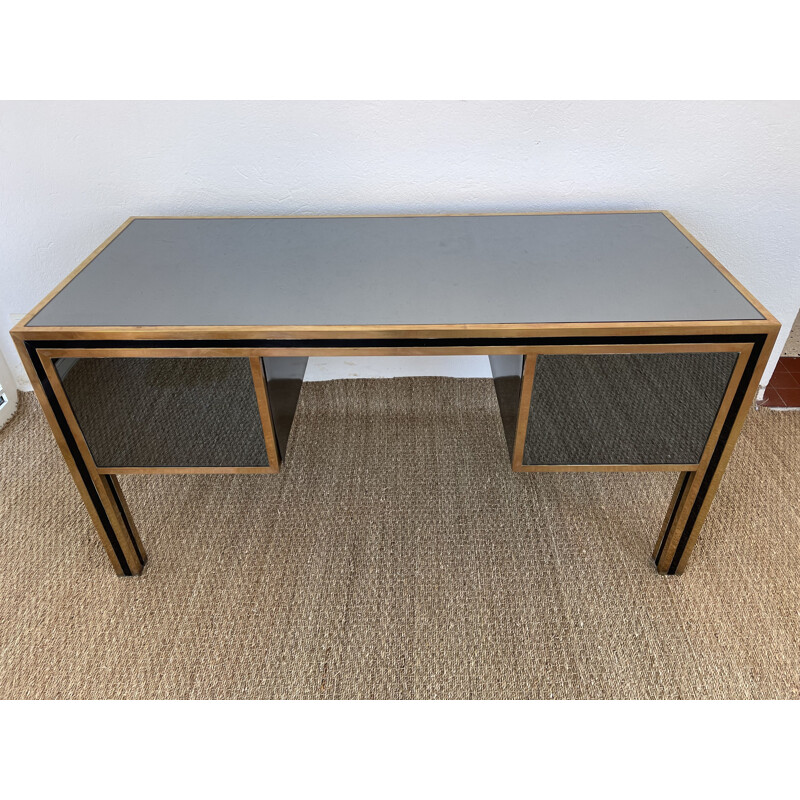 Vinatge desk in smoked mirror by Michel Pigneres, 1970