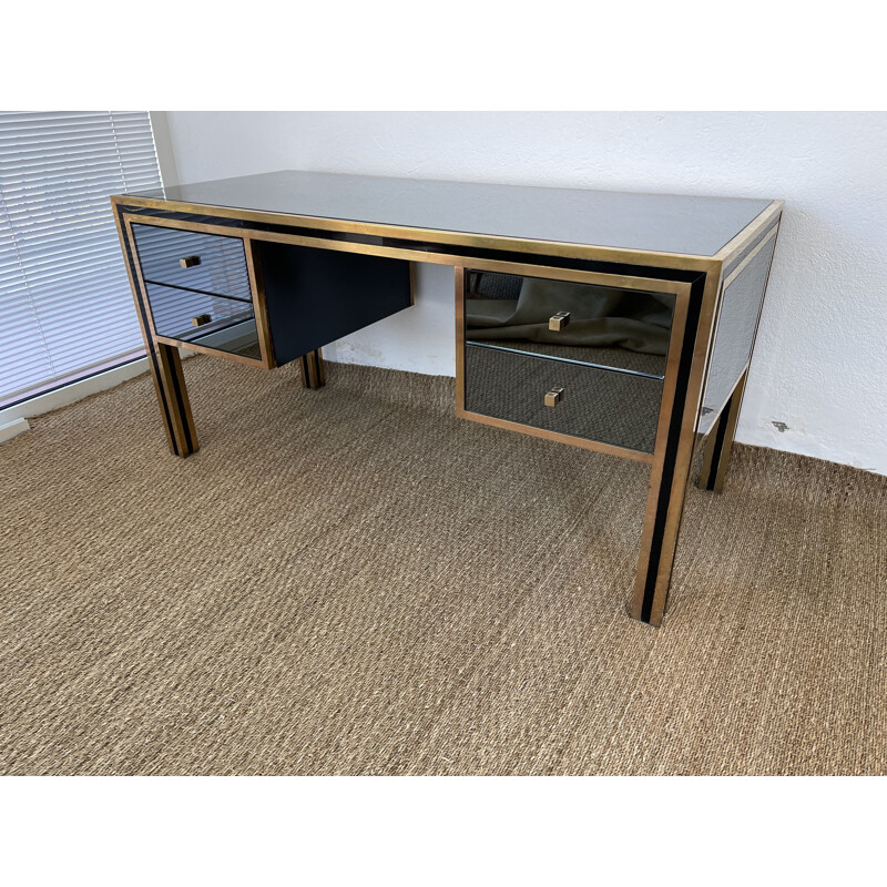 Vinatge desk in smoked mirror by Michel Pigneres, 1970