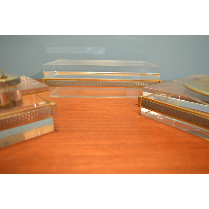Set of ashtray and lighter in brass and plexiglass - 1970