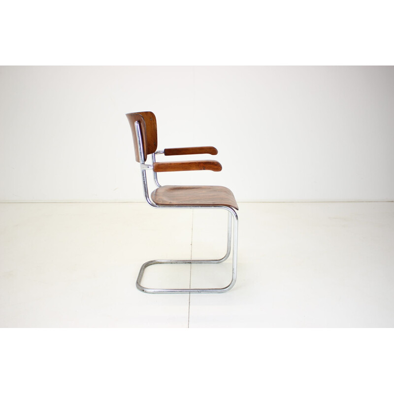 Vintage chromen Bauhaus fauteuil van Rudolf Vichr Prag, Tsjecho-Slowakije 1930