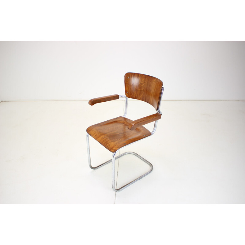 Vintage chromen Bauhaus fauteuil van Rudolf Vichr Prag, Tsjecho-Slowakije 1930