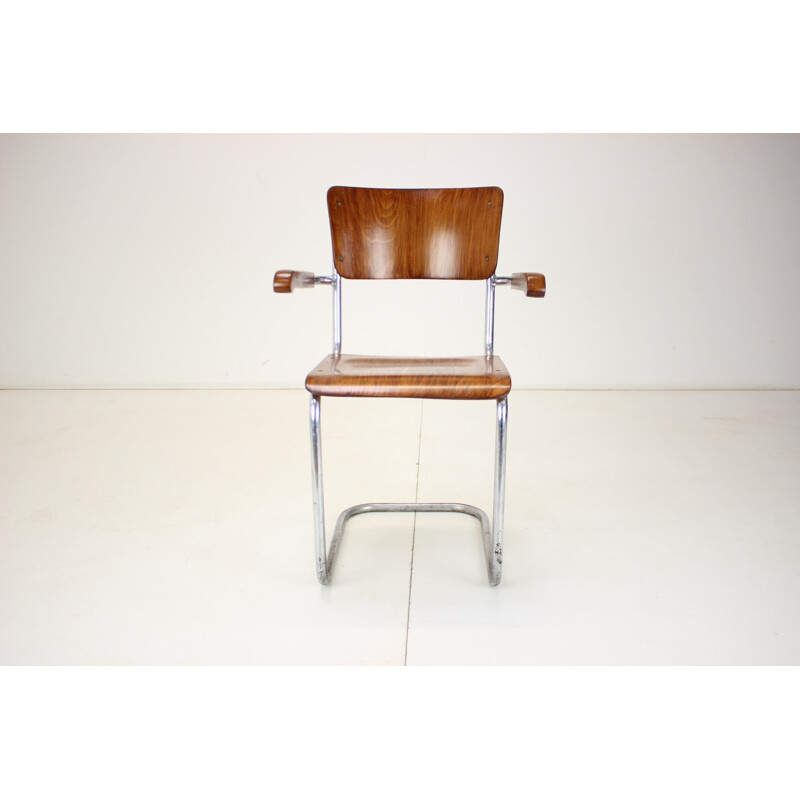 Vintage chromen Bauhaus fauteuil van Rudolf Vichr Prag, Tsjecho-Slowakije 1930