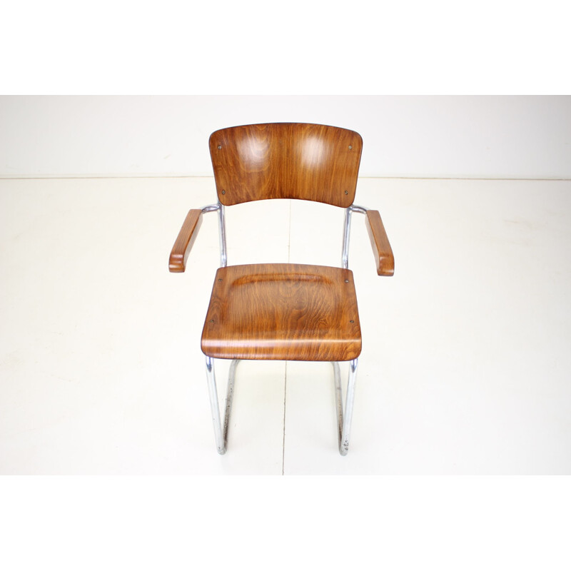 Vintage chromen Bauhaus fauteuil van Rudolf Vichr Prag, Tsjecho-Slowakije 1930