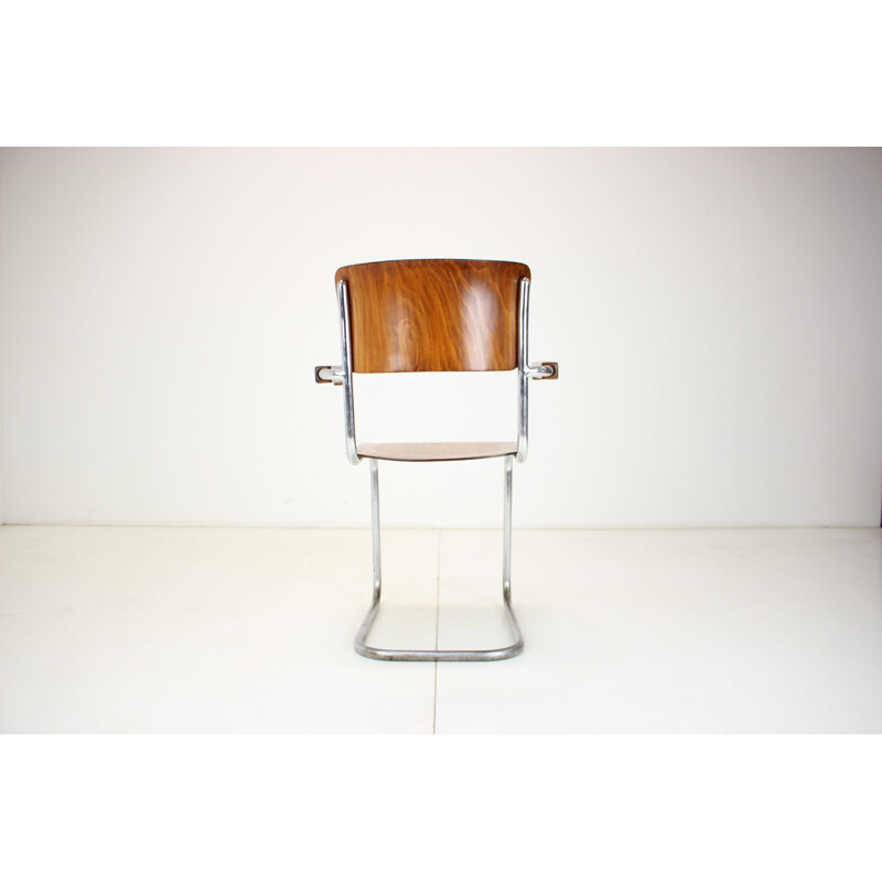 Vintage chromen Bauhaus fauteuil van Rudolf Vichr Prag, Tsjecho-Slowakije 1930