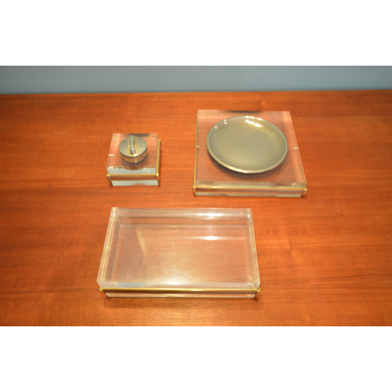 Set of ashtray and lighter in brass and plexiglass - 1970