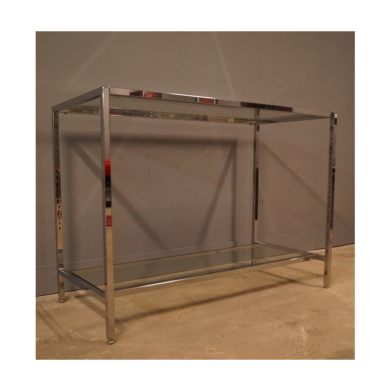 Large console table in steel and glass - 1970s