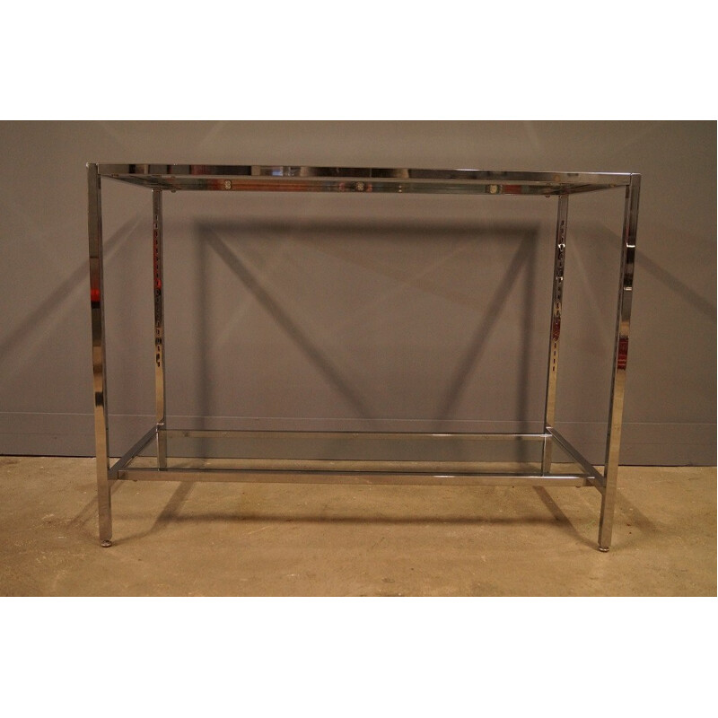 Large console table in steel and glass - 1970s