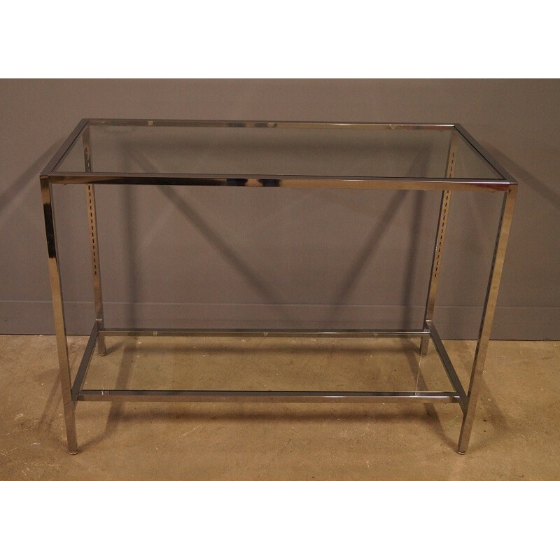 Grande table console en acier & verre - 1970