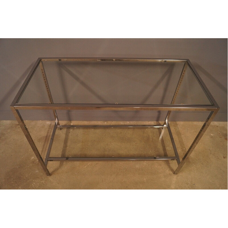 Grande table console en acier & verre - 1970