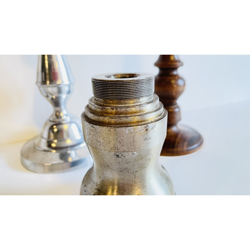 Set aus 3 Vintage-Kerzenhaltern aus Holz und Metall