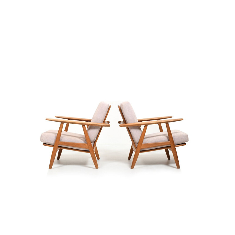 Pair of vintage cigar armchairs by Hans Wegner for Getama, Denmark 1950s