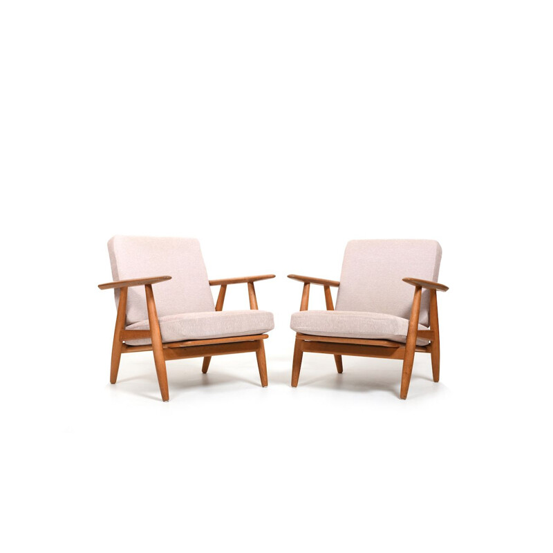 Pair of vintage cigar armchairs by Hans Wegner for Getama, Denmark 1950s