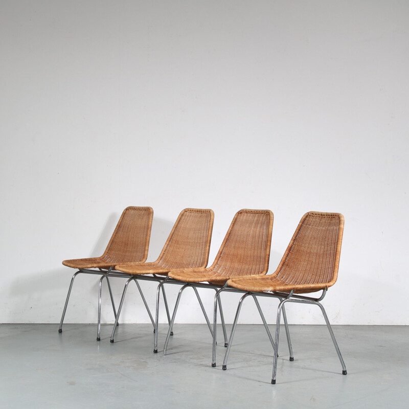 Ensemble de 4 chaises vintage par Rotanhuis, Pays-Bas 1960