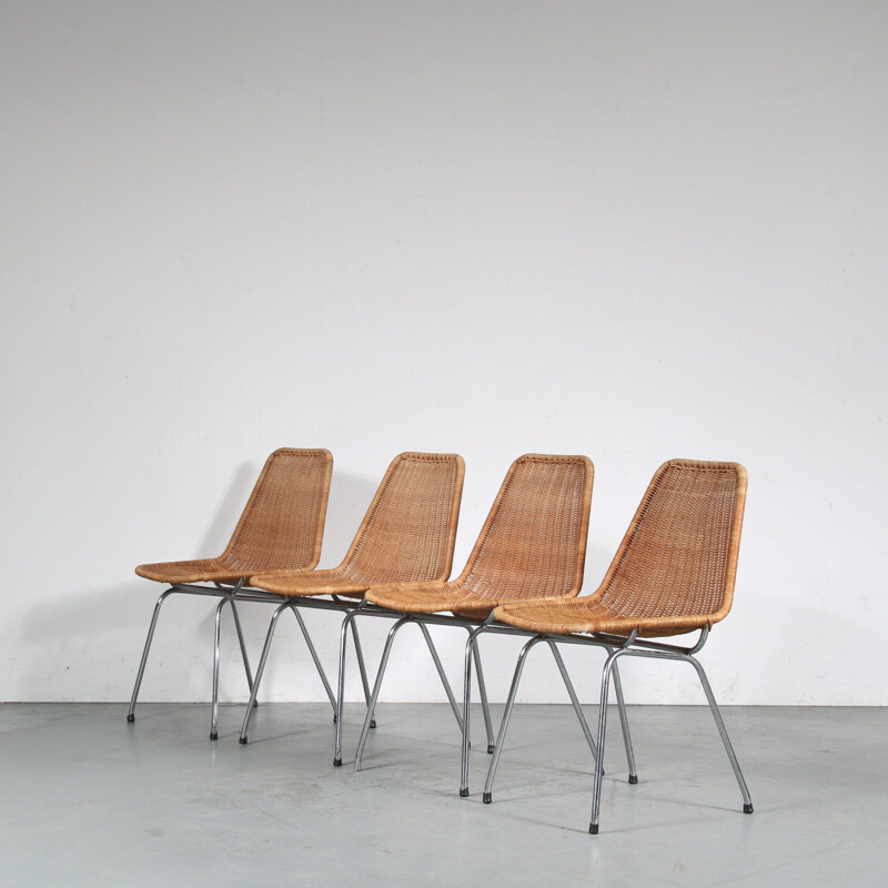 Set of 4 vintage dining chairs by Rotanhuis, Netherlands 1960s