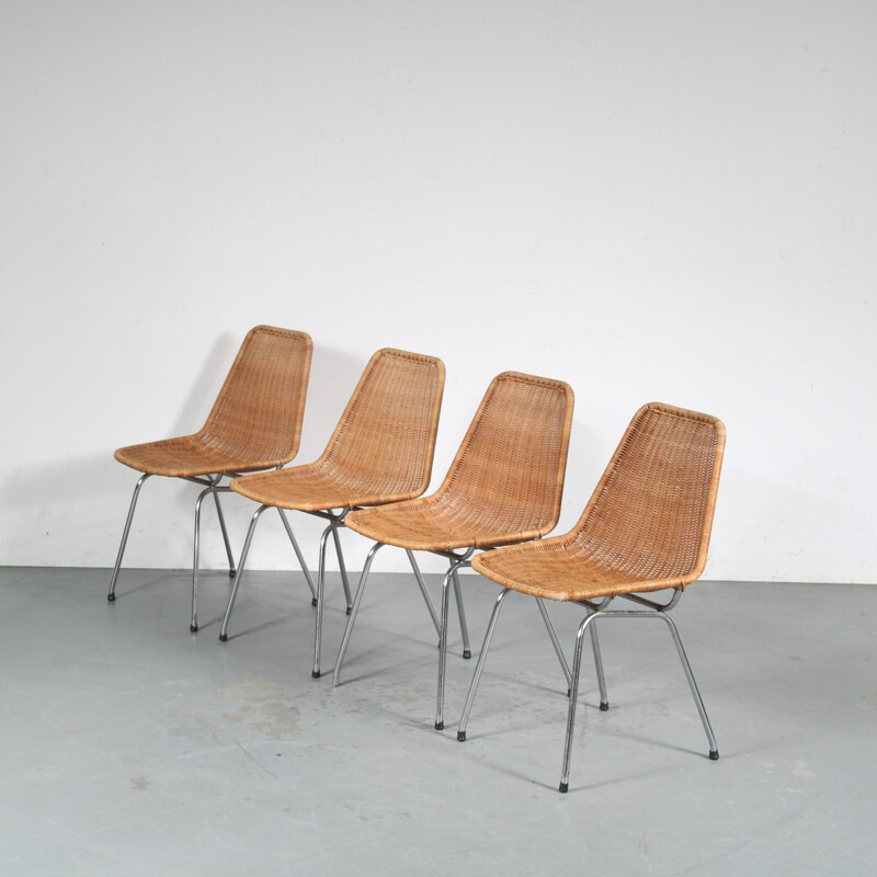 Ensemble de 4 chaises vintage par Rotanhuis, Pays-Bas 1960