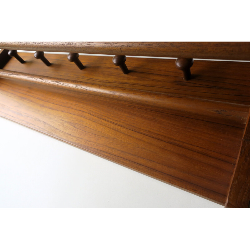 Vintage teak wall-mounted coat rack by Aksel Kjersgaard for Odder, Denmark 1960s