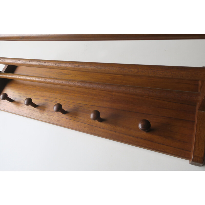 Vintage teak wall-mounted coat rack by Aksel Kjersgaard for Odder, Denmark 1960s