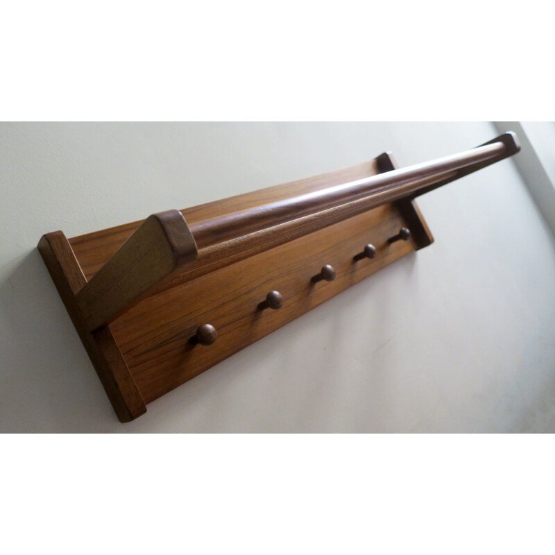 Vintage teak wall-mounted coat rack by Aksel Kjersgaard for Odder, Denmark 1960s