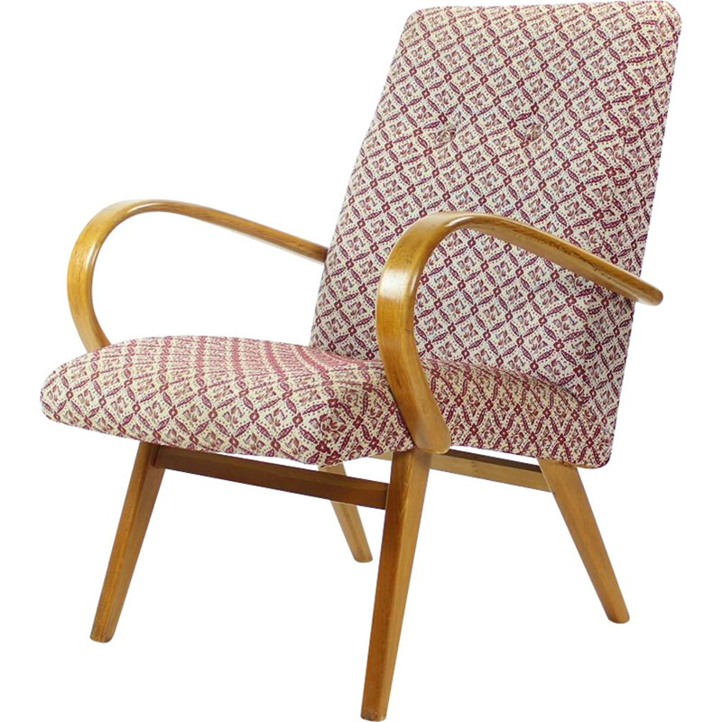 Fauteuil vintage avec accoudoirs en bois lisse par Ton, Tchèque 1960