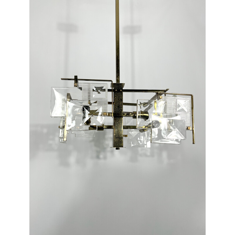 Mid-century brass chandelier by Sciolari, Italy 1970s