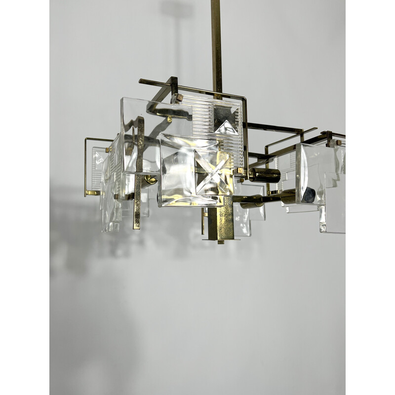 Mid-century brass chandelier by Sciolari, Italy 1970s